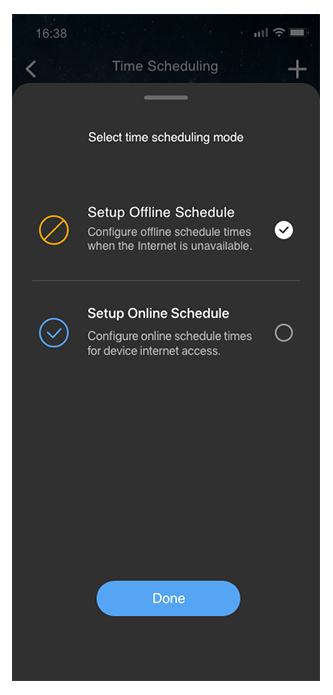 The interface of smartphone shows the settings of ASUS Parental control for the accessibility of internet schedule with one click and also can give your school-aged kid extra online time as rewarding of their good behavior.
