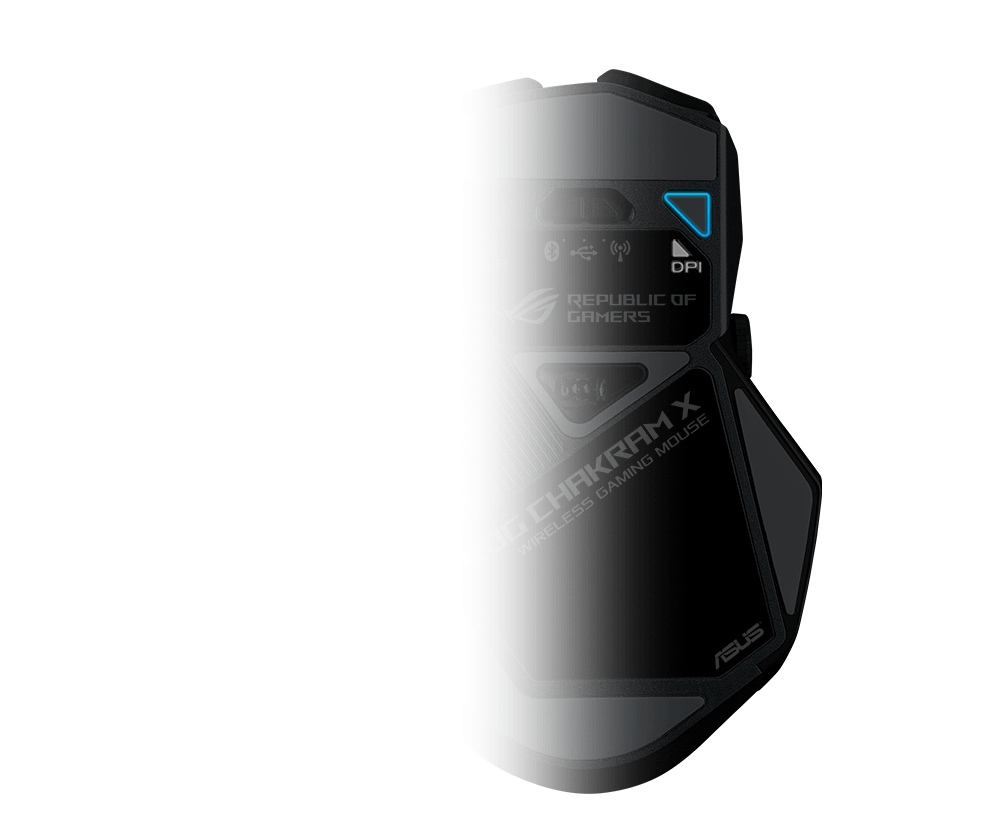 A bottom view of the mouse. The DPI button is marked out. 