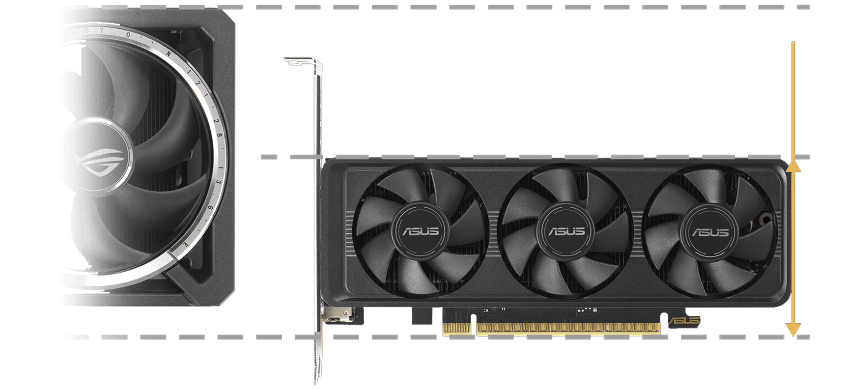 Angled from the front view of the ASUS GeForce RTX 5060 LP-BRK graphics card hero angle
