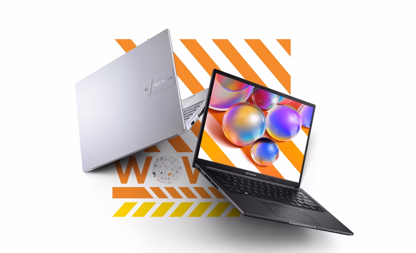 ASUS Vivobook 14 vises i to farver: Cool Silver og Indie Black. 