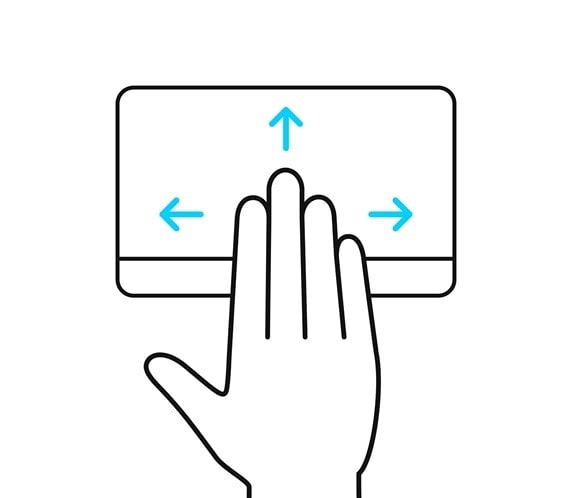 Fire fingre vises, hvor de stryger op, ned, til venstre og til h&oslash;jre p&aring; ErgoSense-touchpad'en.