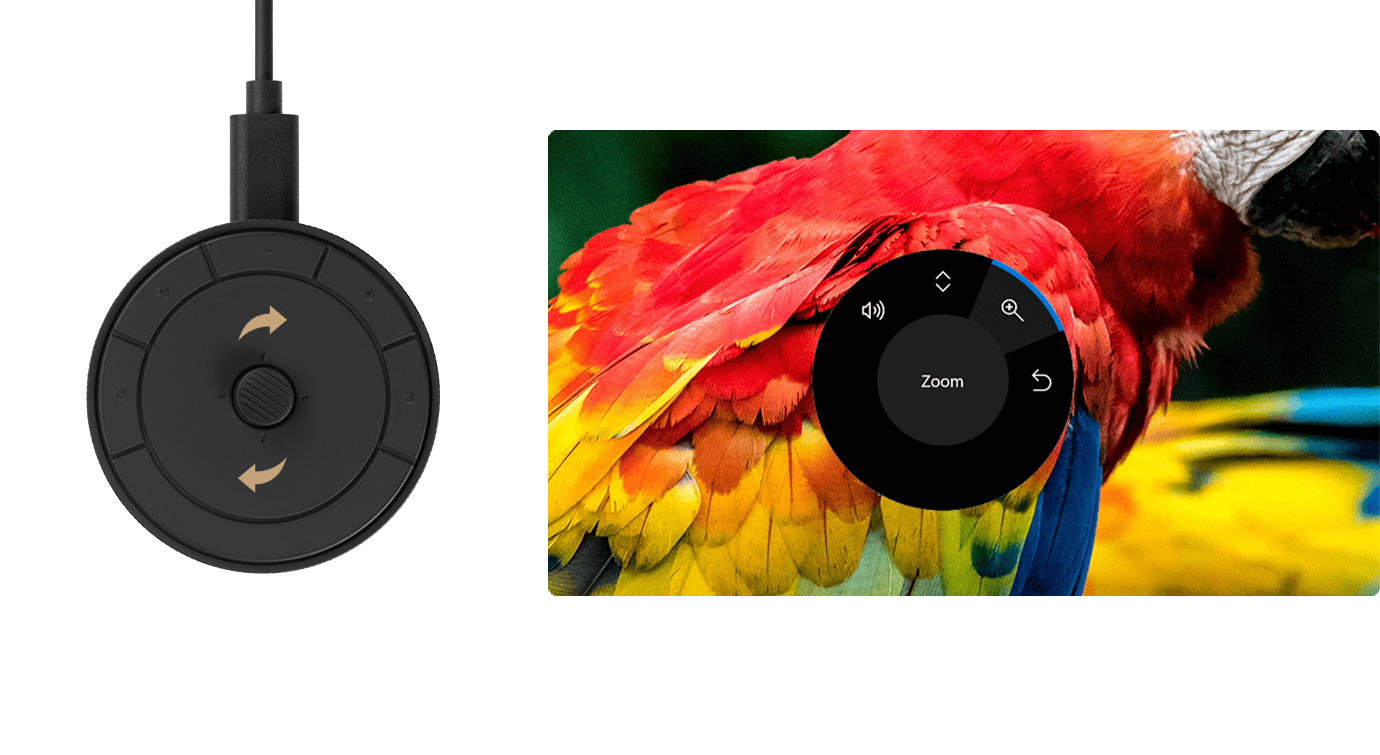 Shows ProArt CaliContrO's Dial Pad and Surface Dial's user interface