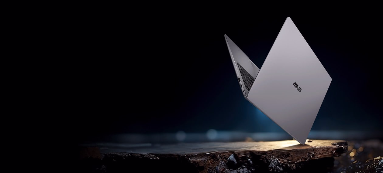 A photo of ASUS ExpertBook P5 G2 on a rocky stand.