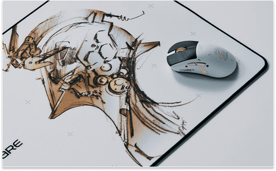 Toma de primer plano del ROG Keris II Origin – KJP y el ROG Scabbard II XXL - KJP debajo