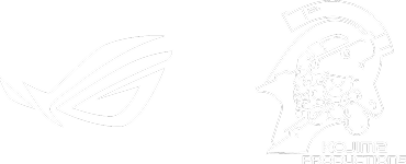 Logotipo de ROG a la izquierda y logotipo de Kojima Productions a la derecha