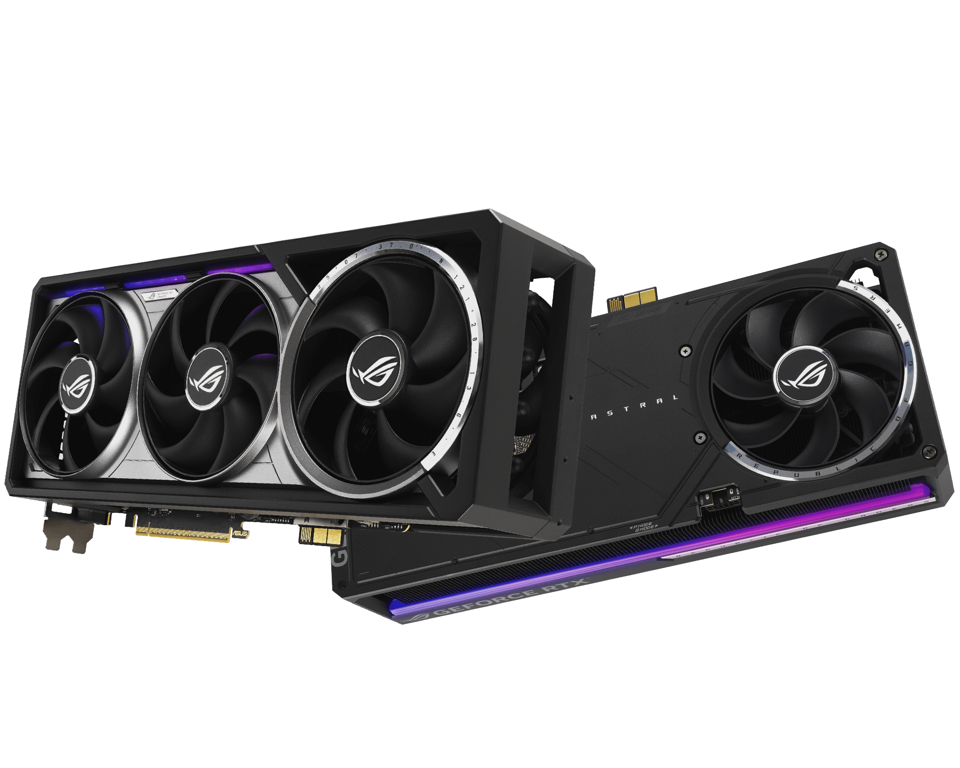 An internal view of the ROG G1000 highlighting key components. The central focus is the ROG Astral GeForce RTX™ 5090 for the GPU.