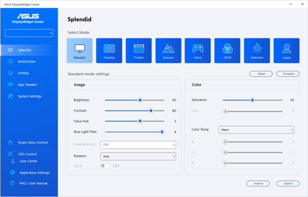 Pr&eacute;sentation de l'interface de l'outil ASUS Display Widget Lite