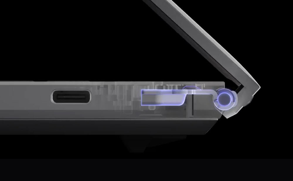 Extreme close-up of the new power key on the Platinum White Zephyrus G14.