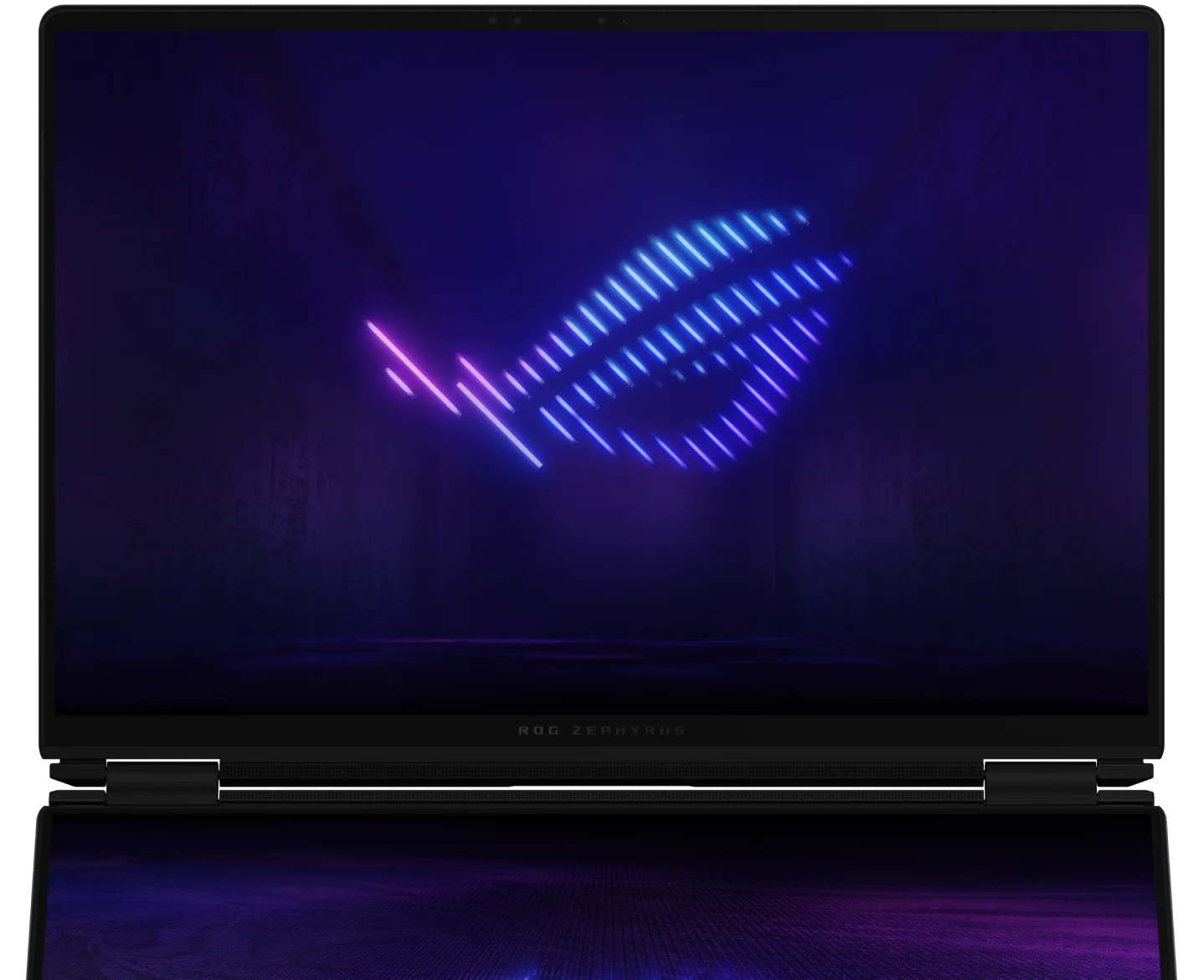 An ROG logo wallpaper on the main panel of the Zephyrus Duo.