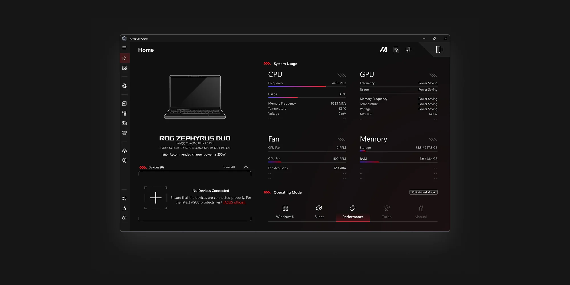 Armoury Crate interface