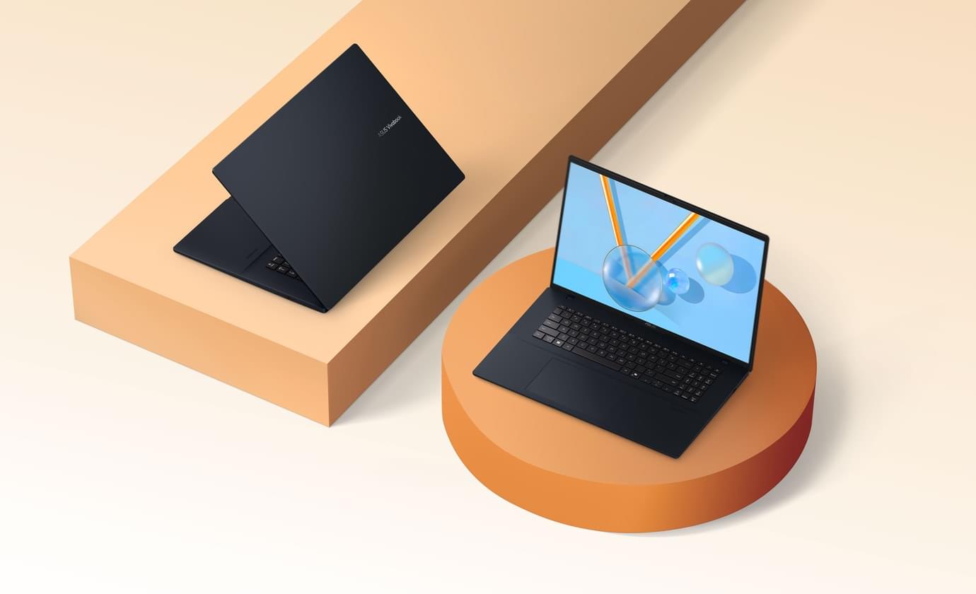 The image displays one color of ASUS Vivobook 18: Quiet Blue.
