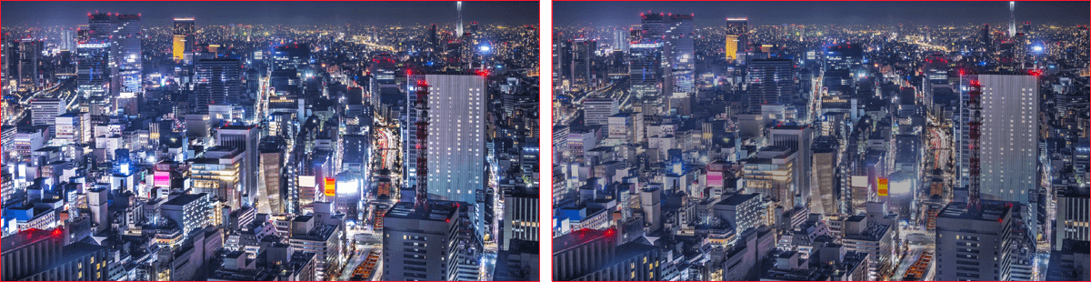 The night view of modern city. /  The night view of a cityscape with the dimming effect enabled on some brighter spots of the image.