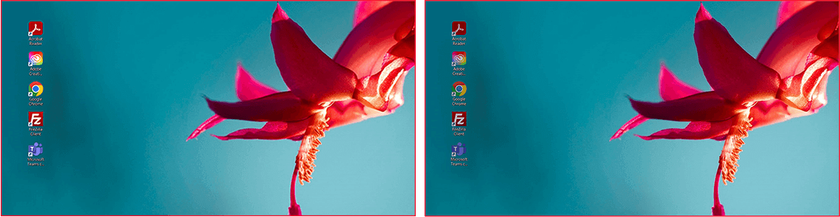 The screenshot of the desktop with five apps / The screenshot of the desktop with the five app icons dimmed