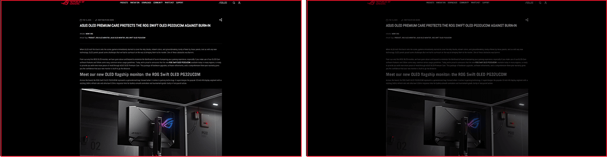 Screenshot of an ROG web article / Screenshot of an ROG web article with the screen dimmed