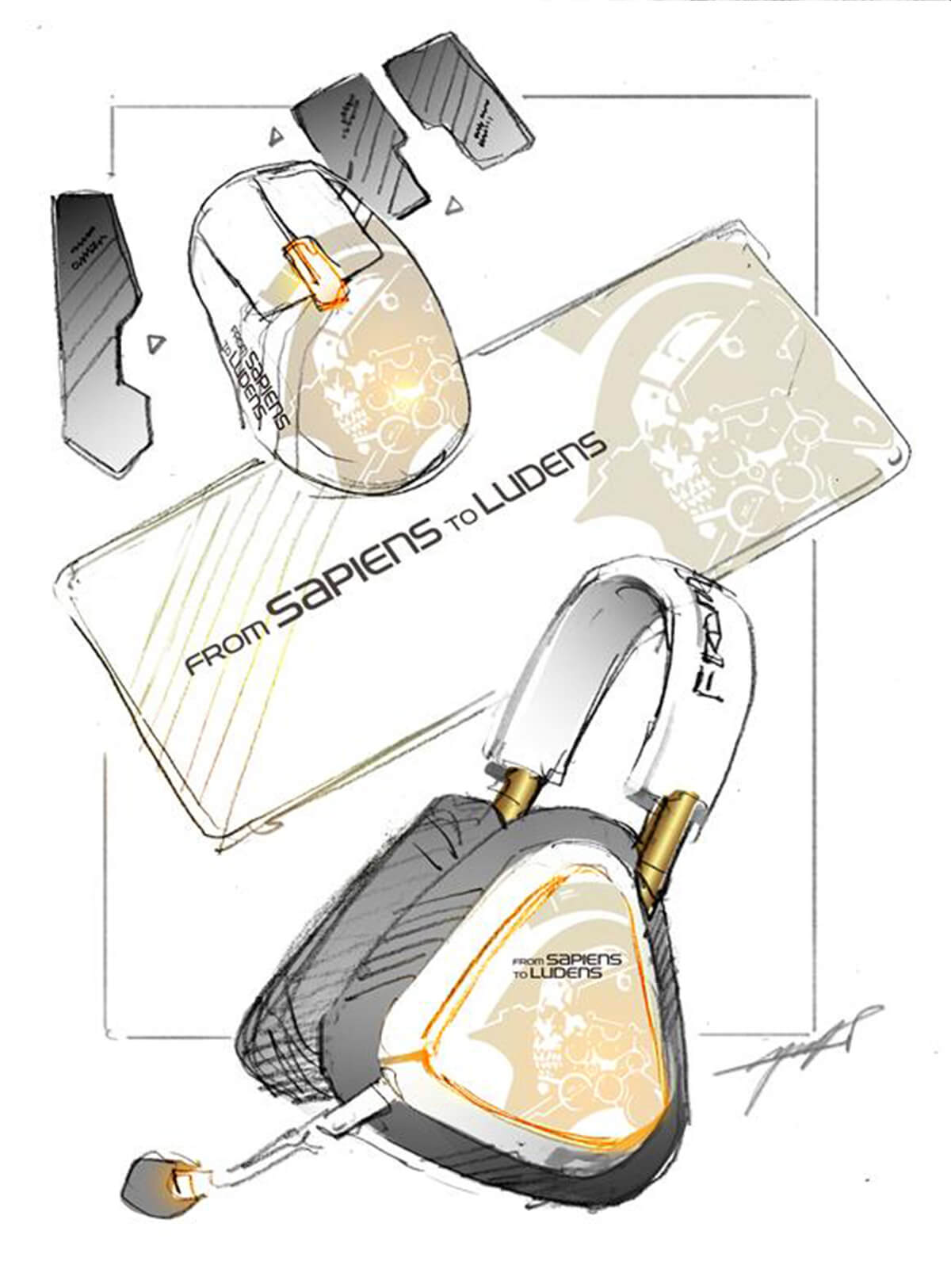 A hand drawn sketch of the Keris II Origin KJP, Delta II KJP and the Scabbard II Origin KJP