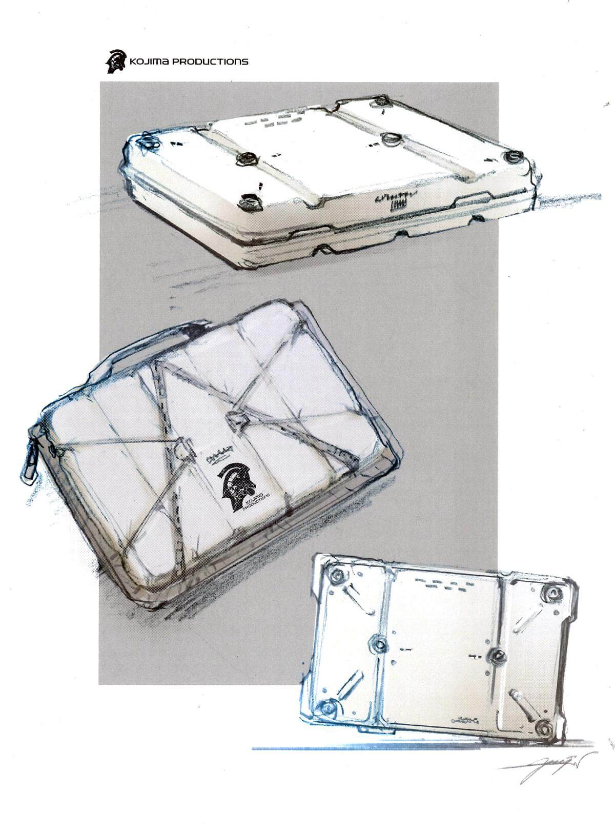Hand drawn sketches of the carrying case of the Flow Z13 KJP