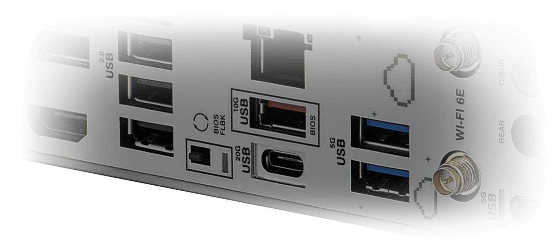 Das Strix B760-A verfügt über einen rückseitigen USB 3.2 Gen 2x2-Anschluss.