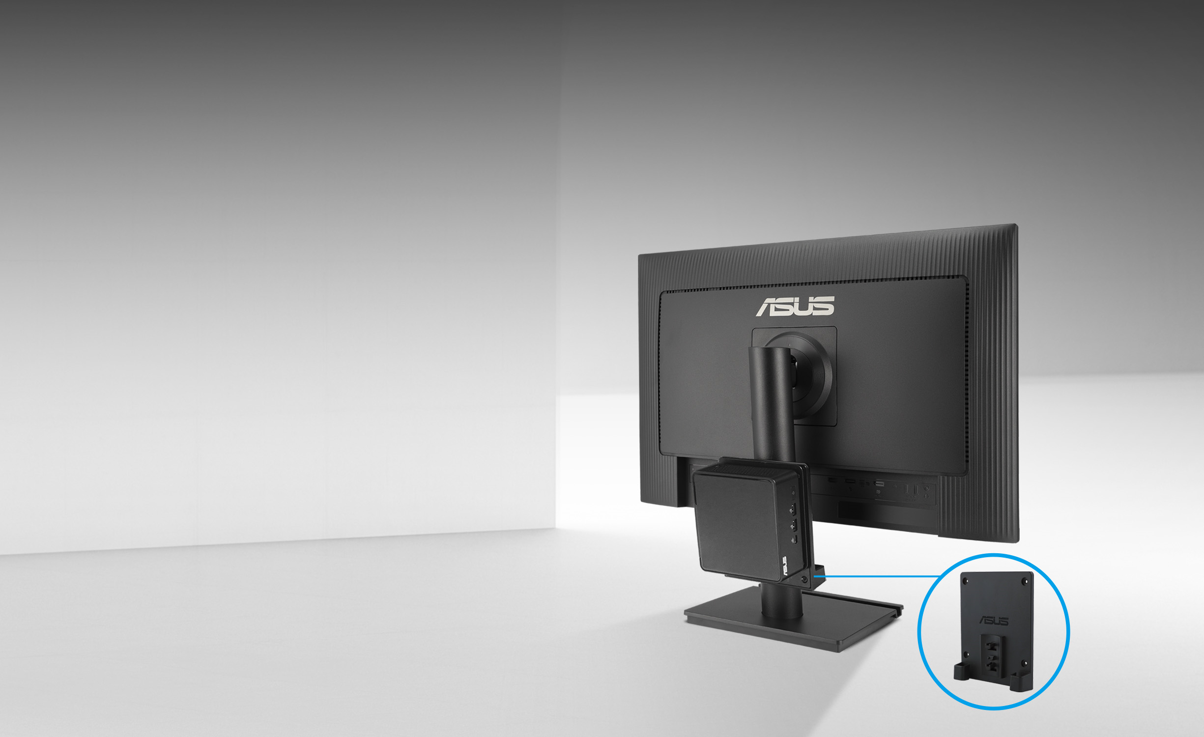 A mini PC can be attached to the rear of the ASUS BE27AQG monitor