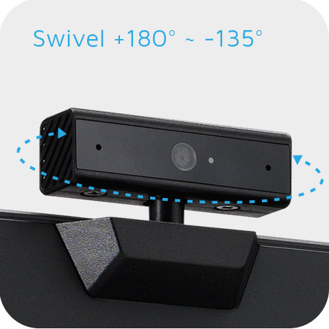 ASUS BE27AQG’s webcam offers +180°–-135° swivel adjustment