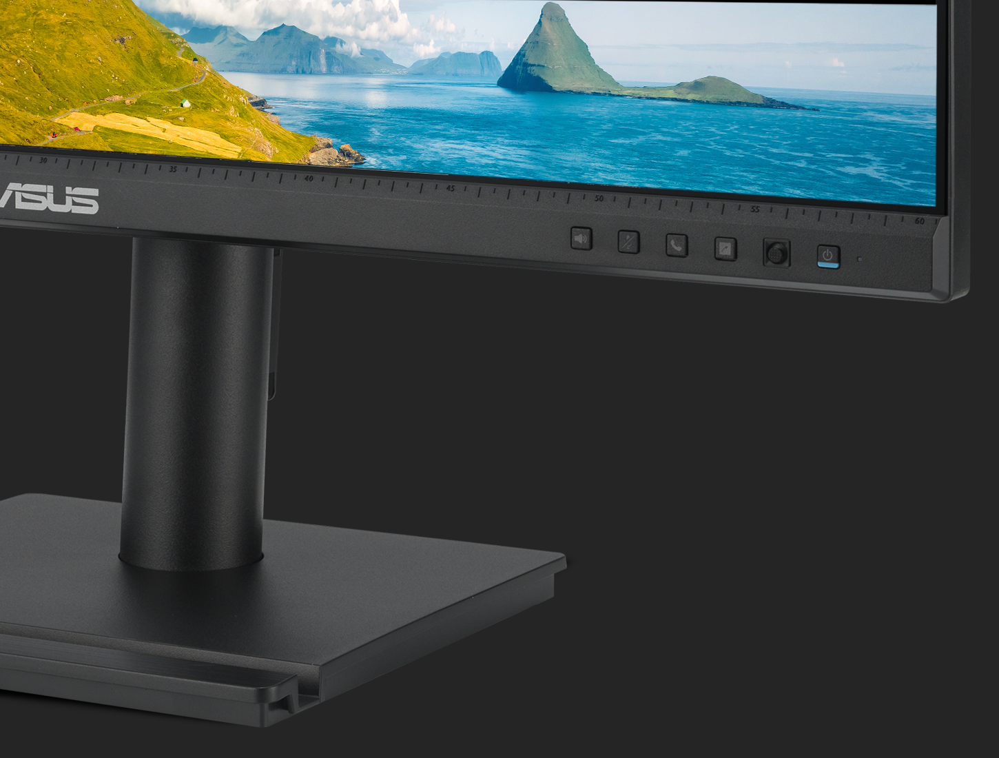 ASUS BE27AQG monitor buttons allow for easy adjustment of volume and microphone settings