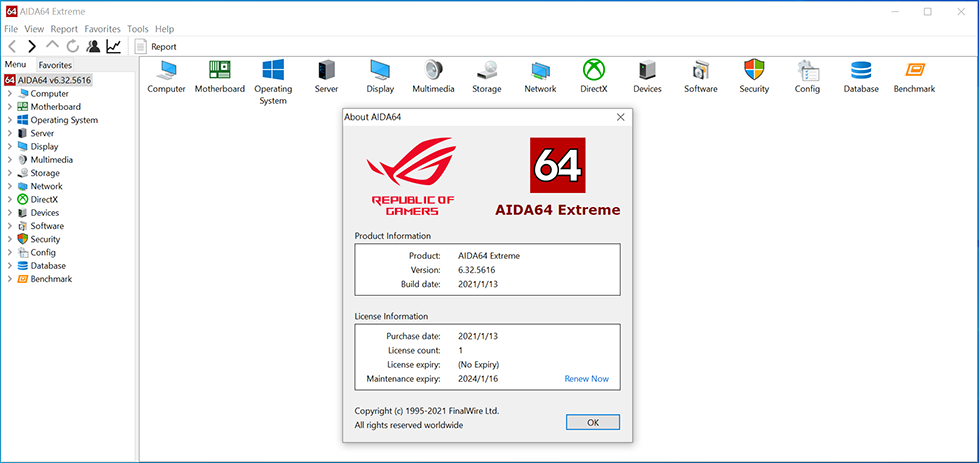 ROG x AIDA64 Extreme screenshot