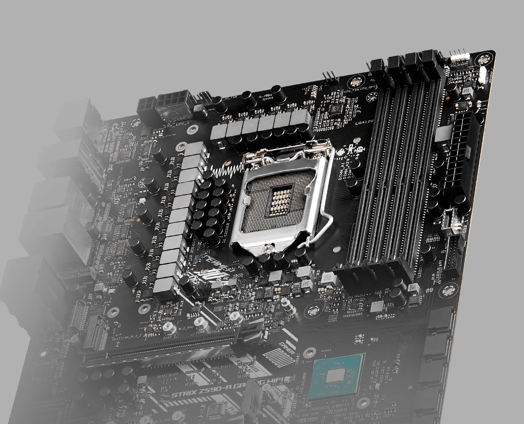Closeup of ROG Strix Z590-A Gaming WiFi CPU area