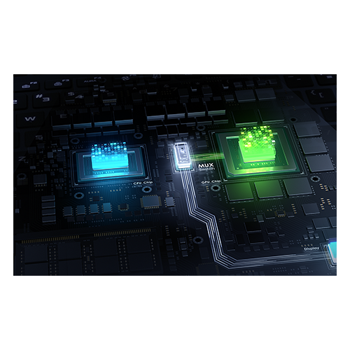 Artists rendering of the signal path between the CPU, GPU, MUX Switch and display.