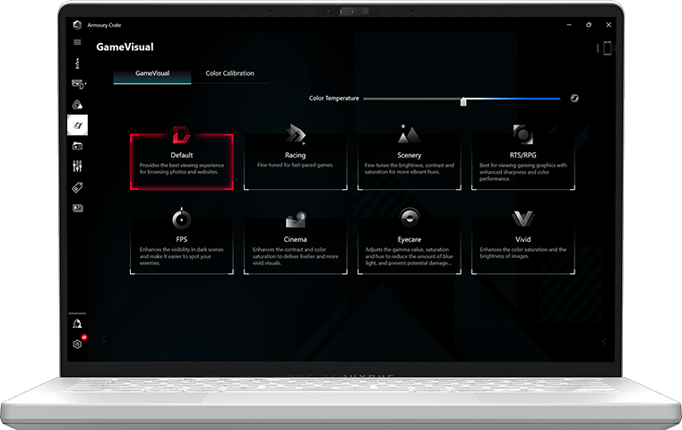 View of the Game Visual settings menu in Armoury Crate.