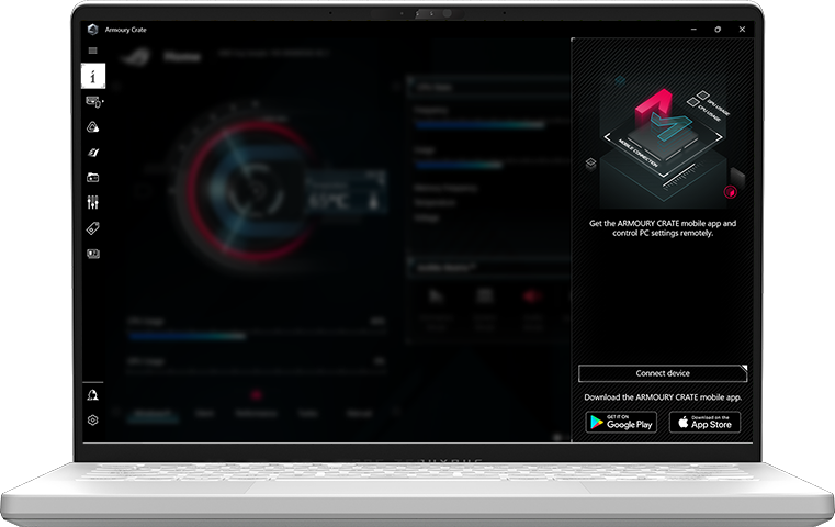 View of the main splash page of Armoury Crate.