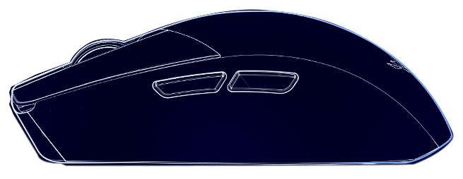 The front top view of the ROG Strix Impact III Wireless with L/R buttons marked to show where the tips of fingers rest