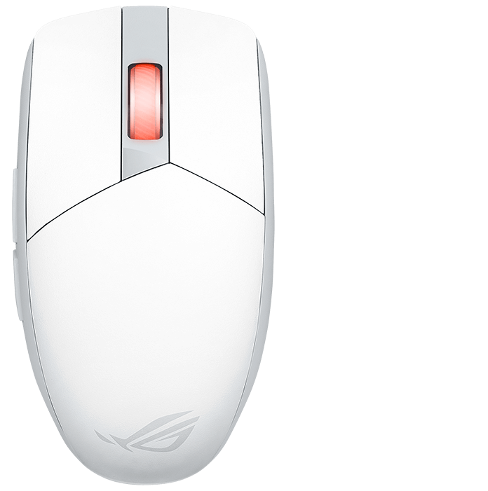 The bottom view of the ROG Strix Impact III Wireless mouse in moonlight white
