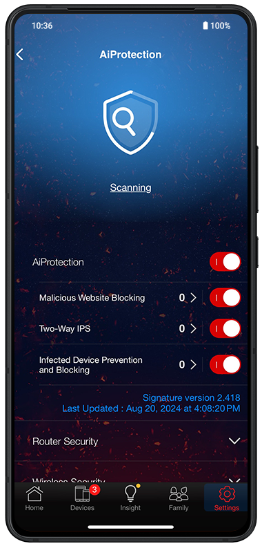 Security Scan user interface.