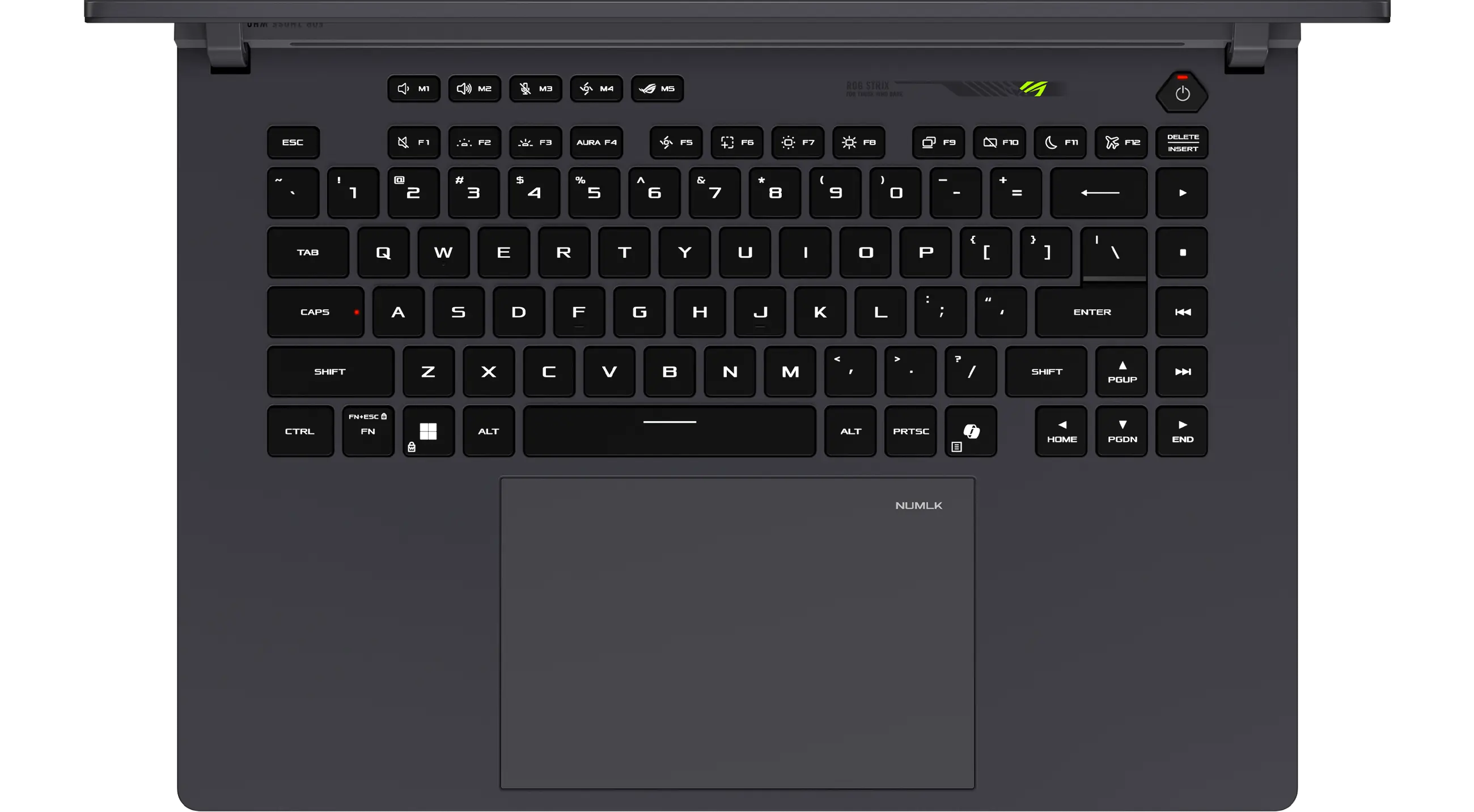 Pogled na tastaturu, pokazuje Aura svetlosne efekte.