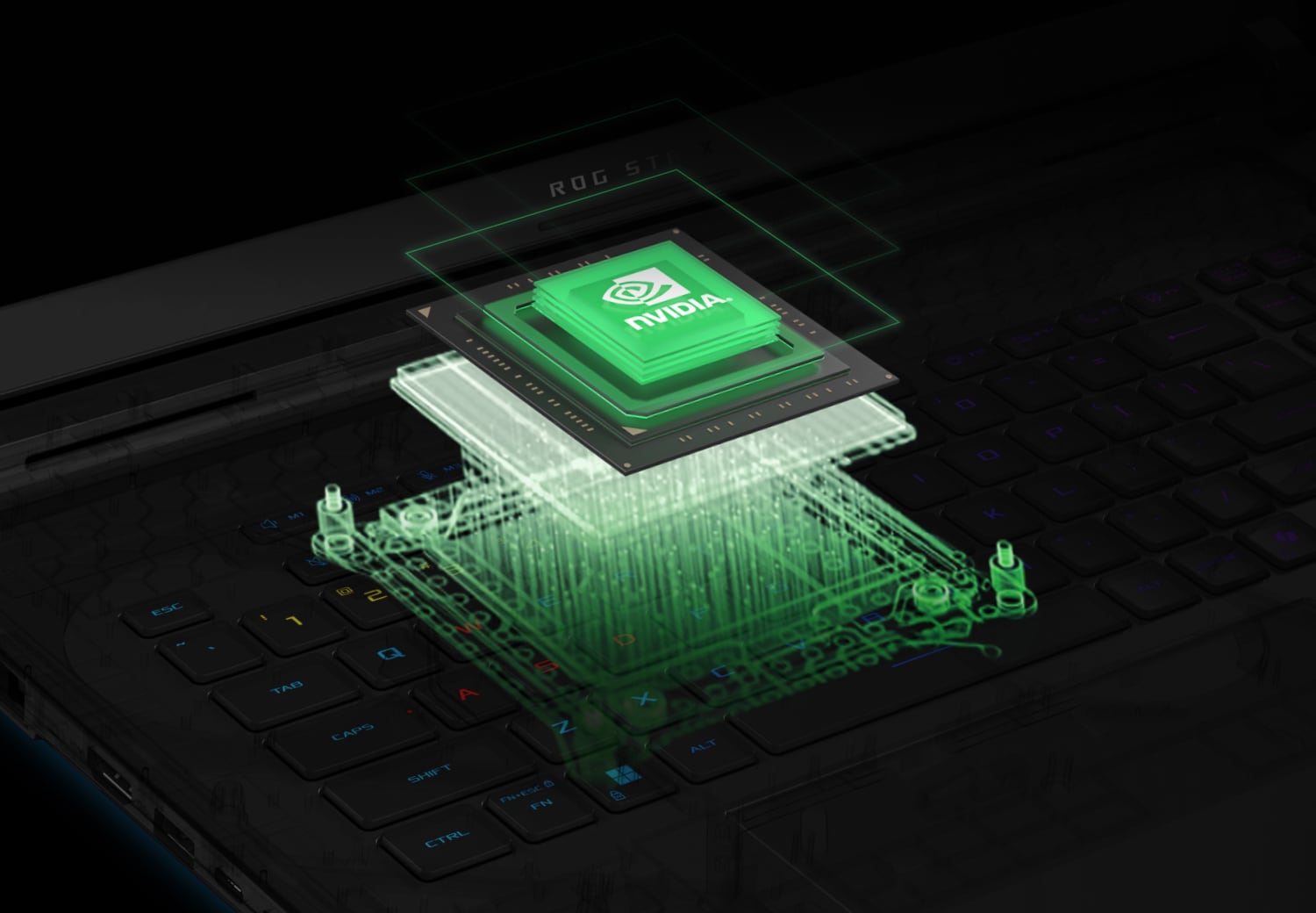 NVIDIA GPU se pojavljuje ispod tastature laptopa.