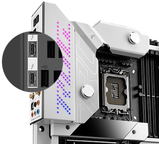 The ROG Maximus Z690 Formula motherboard features Two onboard Thunderbolt 4 USB Type-C® ports
