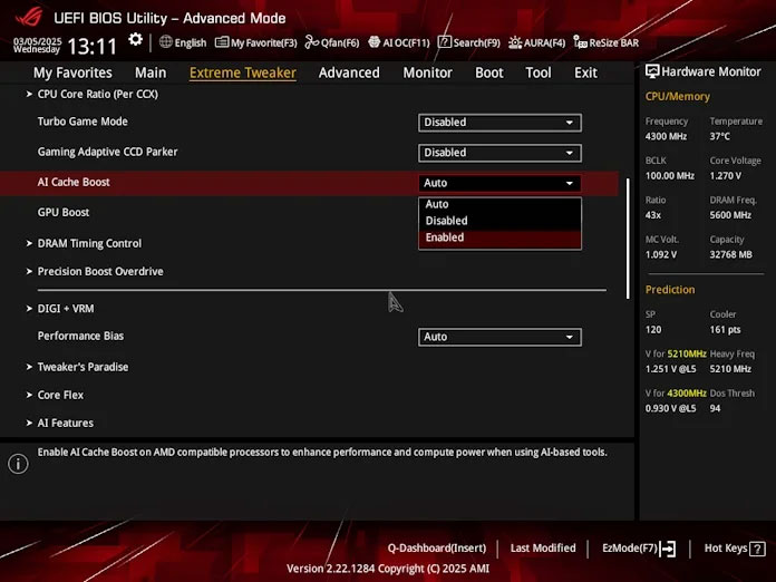 IU de ASUS AI Cache Boost