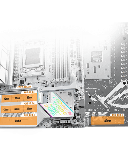 Disposition du PCIe 5.0 M.2 et du slot d&rsquo;extension sur la Strix B850-G
