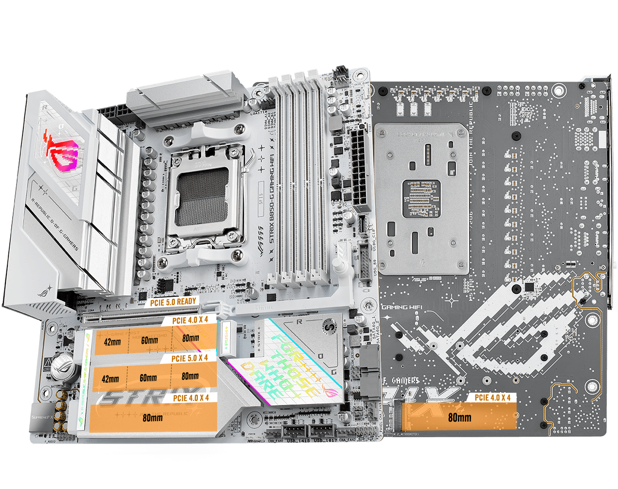 Disposition du PCIe 5.0 M.2 et du slot d&rsquo;extension sur la Strix B850-G