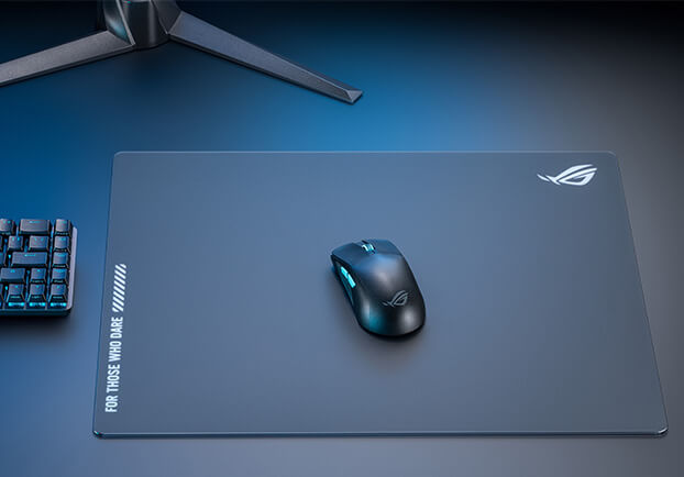 An image with the black ROG Moonstone Ace L and the black ROG Harpe Ace Aim Lab Edition