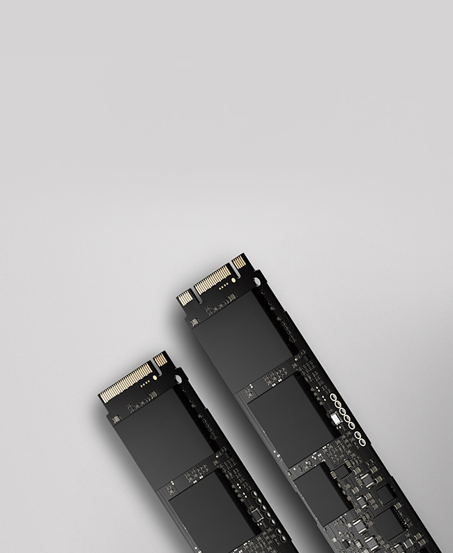 Dois SSDs, um M.2 NVMe e um SATA, exibidos lado a lado
