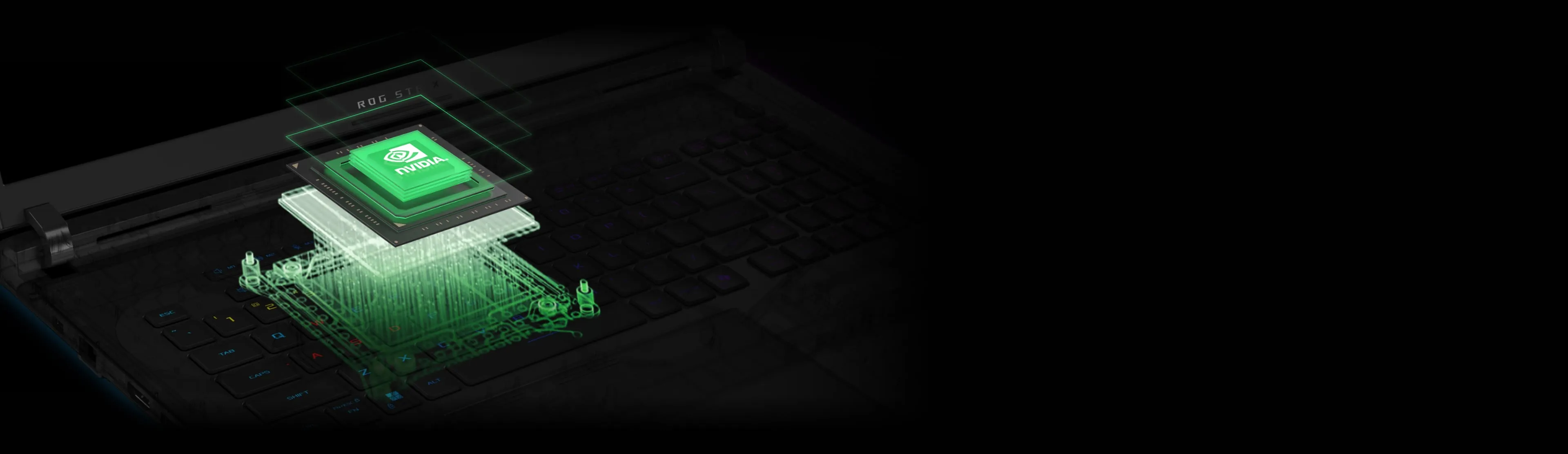 Un GPU NVIDIA apare de sub tastatura unui laptop.
