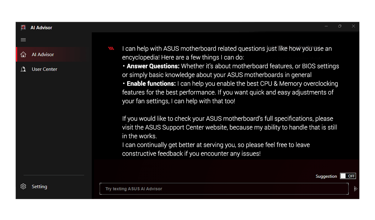AI ASUS AI Advisor 使用者介面