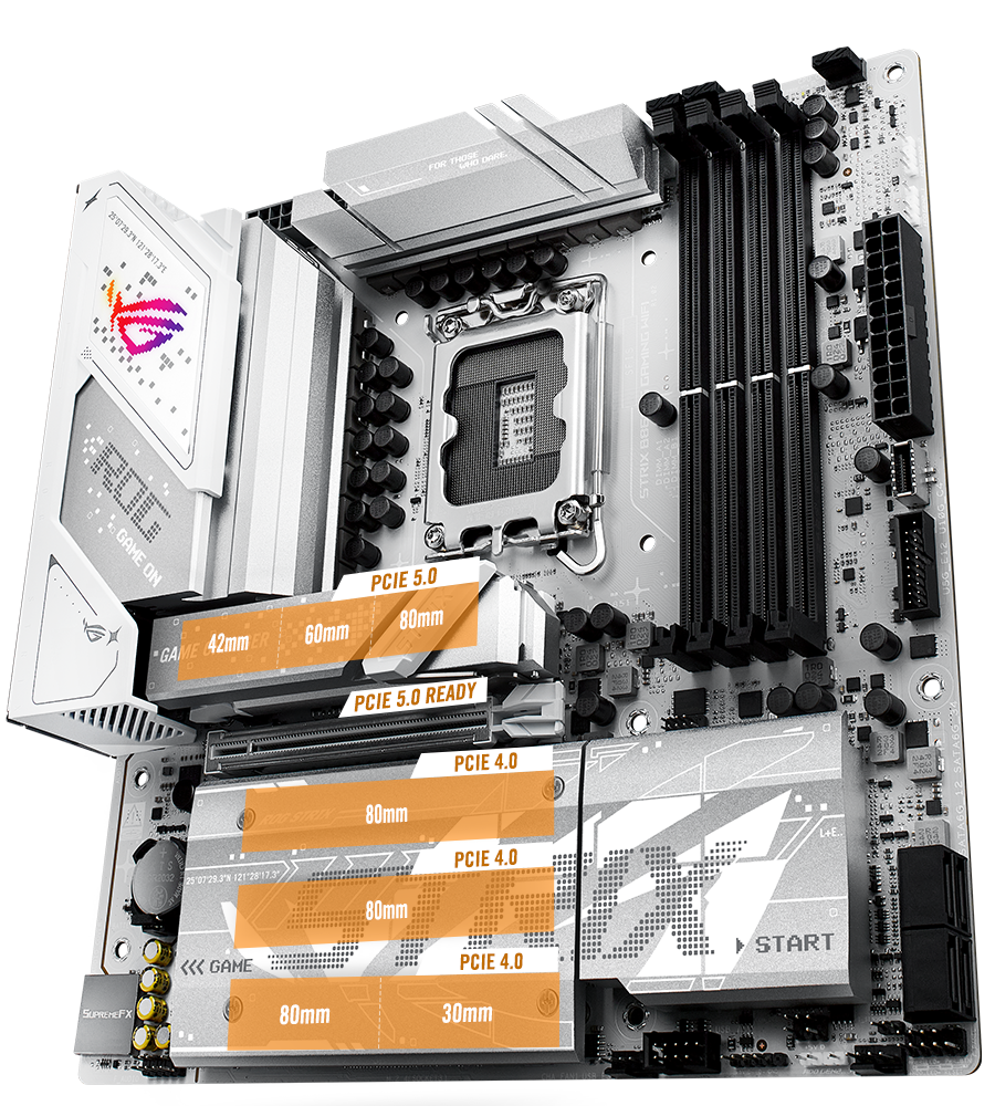 Strix  B860-G PCIe 5.0 M.2 和擴充槽配置