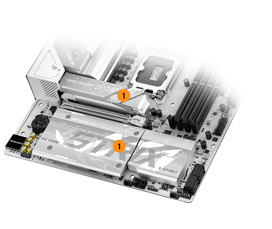 Strix B860-G M.2 散熱器和背板配置