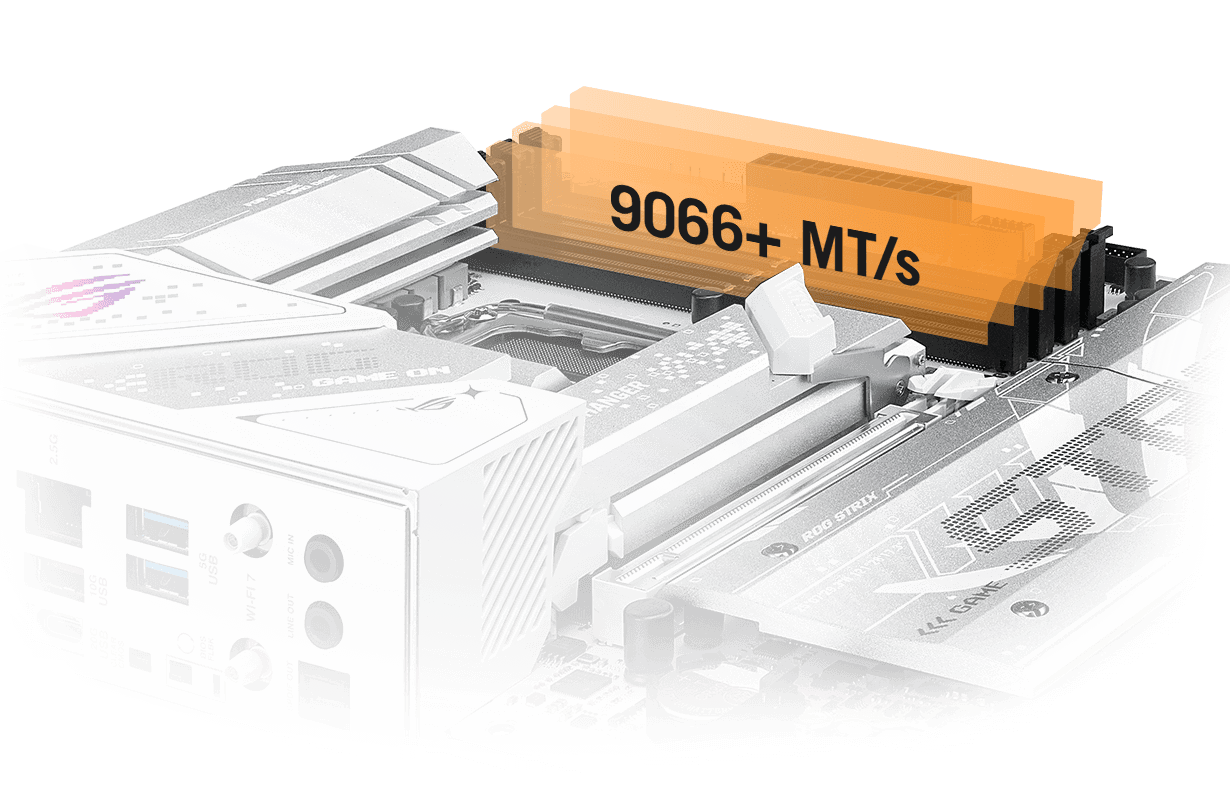Strix X870-F 可讓您將記憶體超頻至 9066+ MT/s。