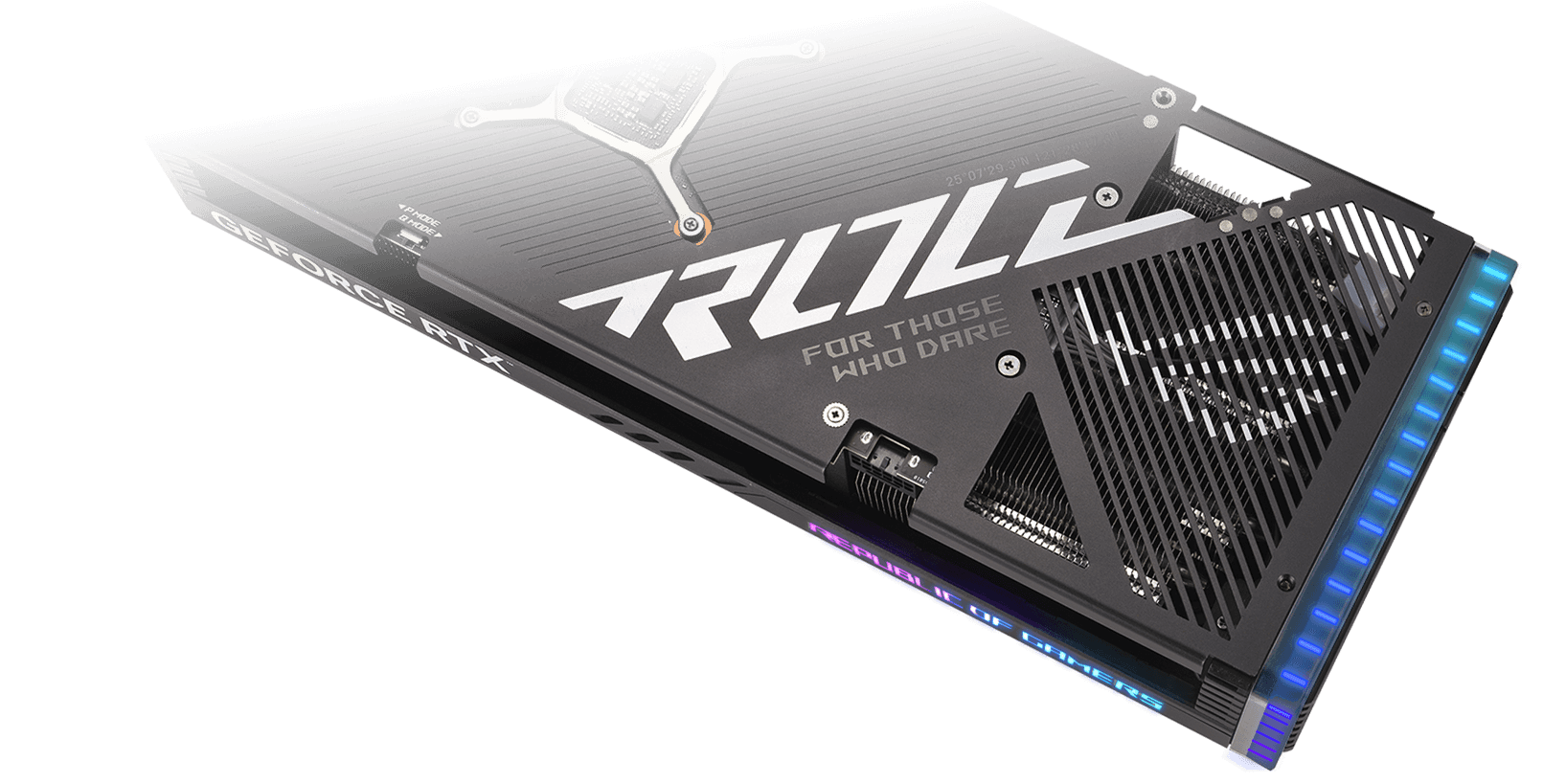 Vue arri&egrave;re de la carte graphique ROG Strix GeForce RTX 4070.