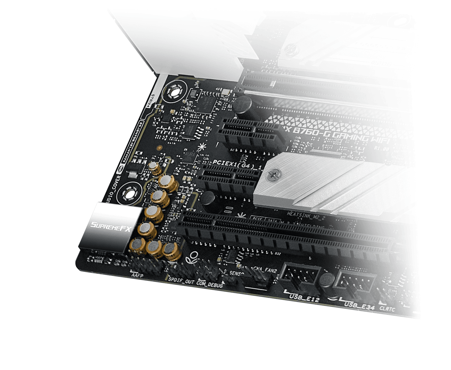 The Strix B760-G motherboard features SupremeFX audio.