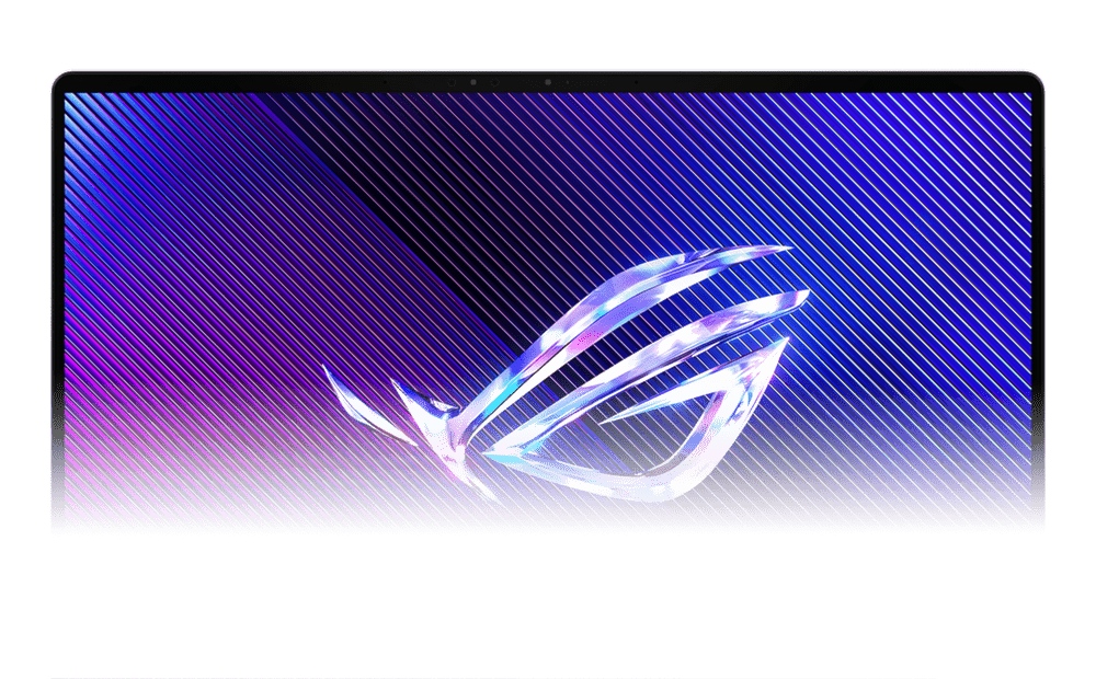 النصف العلوي من شاشة Zephyrus G14، مع ظهور شعار ROG Fearless Eye على الشاشة.
