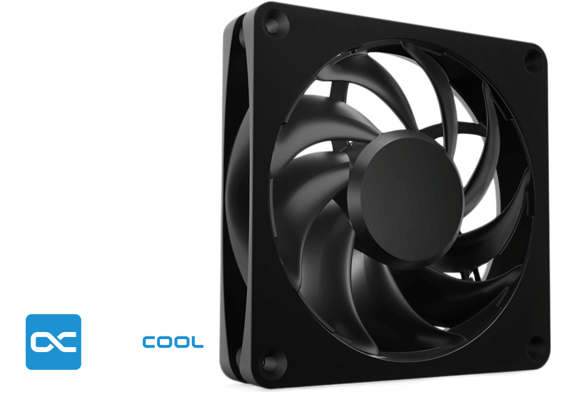 Vista lateral da ventoinha Alphacool Apex Stealth Metal Power