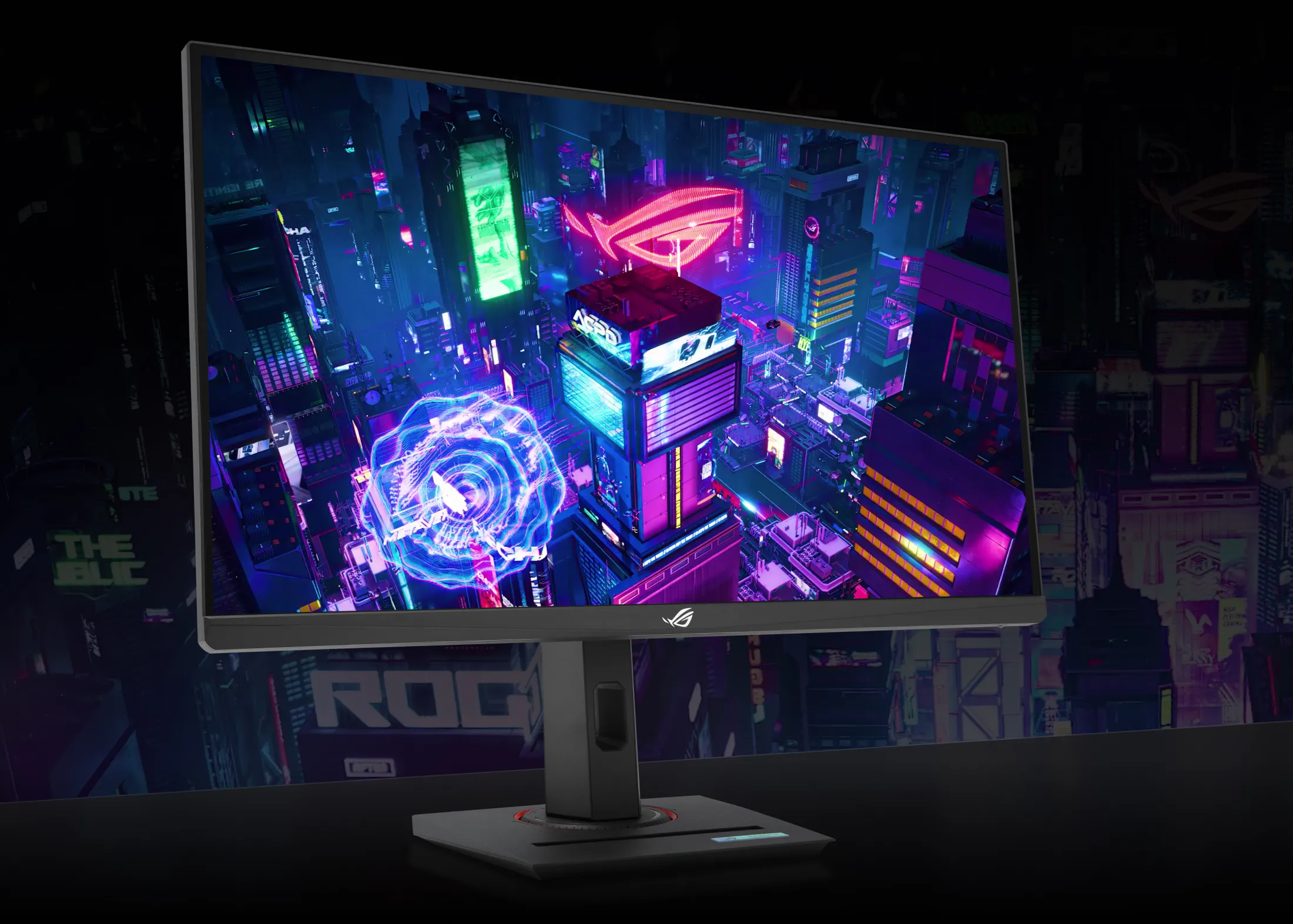 Rear view of the ASUS ROG Strix XG27ACMS monitor showcasing the color report